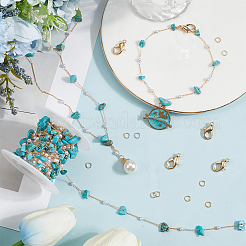 5M Synthetic Turquoise Chips & ABS Plastic Imitation Pearl Beaded Chains & 1Pc Plastic Empty Spools for Wire & 10Pcs & 30Pcs Long-Lasting Plated Brass Open Jump Rings&nbsp;DIY-SC0028-26