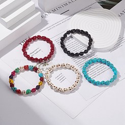 Synthetic Turquoise(Dyed) Skull Beaded Stretch Bracelet&nbsp;BJEW-JB08056