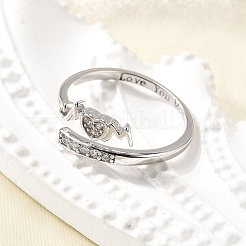 Heart 925 Sterling Silver Cubic Zirconia Cuff Rings for Women&nbsp;RJEW-S631-03P