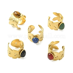 Natural Carnelian/Black Agate/Tiger Eye/Lapis Lazuli/Moss Agate Cuff Open Rings&nbsp;RJEW-JR01079-04