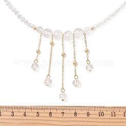 Round Natural Quartz Crystal & Glass Graduated Beaded Tassel Necklaces with Brass Cable Chains for Women&nbsp;NJEW-TA00236
