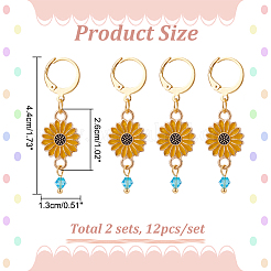 12Pcs Alloy Enamel Sunflower Charms Locking Stitch Markers&nbsp;HJEW-PH01654
