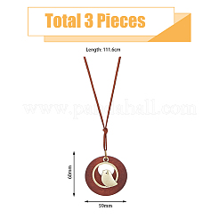 3Pcs 3 Colors Alloy Flat Round with Bird Pendant Necklaces Set with Faux Suede Cords&nbsp;NJEW-FI0001-30