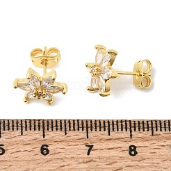 Flower Brass Micro Pave Clear Cubic Zirconia Stud Earrings&nbsp;EJEW-D355-05G