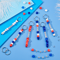Independence Day DIY Acrylic Heart & Star Beads Keychain Making Kits&nbsp;DIY-AR0004-17