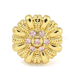 Rack Plated Brass Micro Pave Cubic Zirconia Flower Open Cuff Rings for Women&nbsp;RJEW-Z042-02G-02