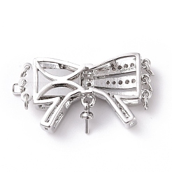 3-Strand 6-Hole Brass Micro Pave Clear Cubic Zirconia Box Clasps&nbsp;KK-G427-08P