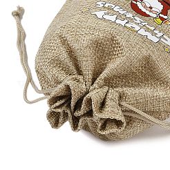 Christmas Printed Burlap Packing Pouches Drawstring Bags&nbsp;LS-ABAG-Q053-02B-07