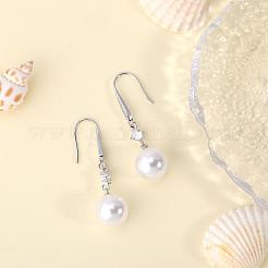 Pearl Earrings with Cubic Zirconia White Freshwater Shell Pearl Dangle Hook Earrings Stud Round Ball Drop Hoop Earrings Brass Jewelry Gift for Women&nbsp;JE1097A