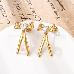 304 Stainless Steel Micro Pave Clear Cubic Zirconia Stud Earrings&nbsp;EJEW-I318-01G-05