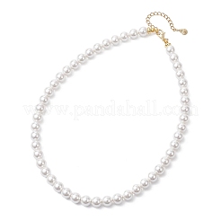8MM Round White Shell Pearl Beaded Necklaces&nbsp;NJEW-JN05700