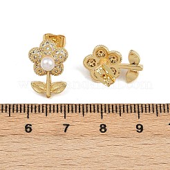 Brass Micro Pave Clear Cubic Zirconia Flower Stud Earrings&nbsp;EJEW-L275-11G