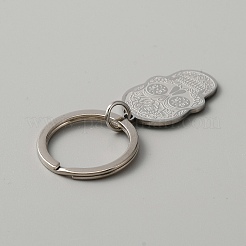 Sugar Skull 201 Stainless Steel Pendant Keychain&nbsp;KEYC-WH0027-108P