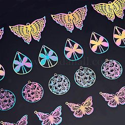 32Pcs 4 Style Ion Plating(IP) 201 Stainless Steel Filigree Pendants&nbsp;STAS-NB0001-20