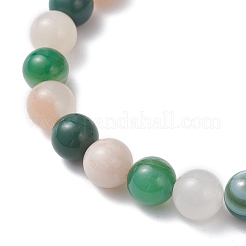 Round Natural Striped Agate/Banded Agate & Pink Aventurine Beaded Stretch Bracelets&nbsp;BJEW-JB12651