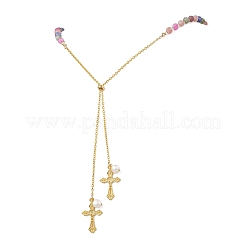 Natural Colorful Tourmaline Dice Beaded Lariat Necklaces&nbsp;NJEW-JN05912