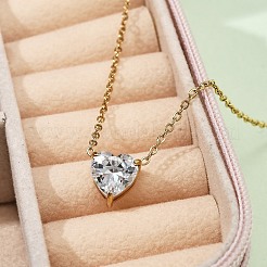 304 Stainless Steel Crystal Cubic Zirconia Heart Pendant Necklaces for Women&nbsp;NJEW-Z064-03G