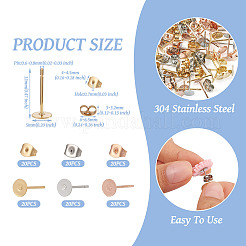 60Pcs 3 Color Flat Round 304 Stainless Steel Stud Earring Findings&nbsp;STAS-TA0002-47
