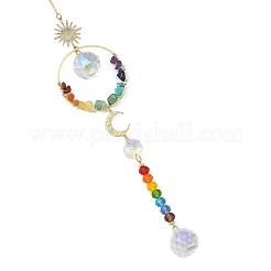 Chakra Glass Beads & Natural & Syntheti Mixed Gemstone Chip Beads & Brass Hanging Suncatchers&nbsp;HJEW-JM05015-01