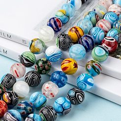 Round Handmade Millefiori Glass Beads Strands&nbsp;LK-R004-99