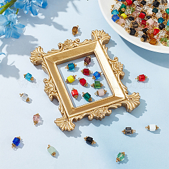 Glass Rectangle Charms with Golden Tone Brass Loops&nbsp;PALLOY-HY00011