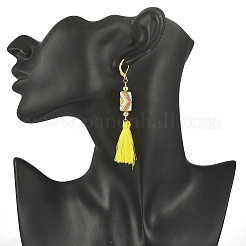 Glass Seed Braided Column with Tassel Dangle Leverback Earrings&nbsp;EJEW-MZ00056