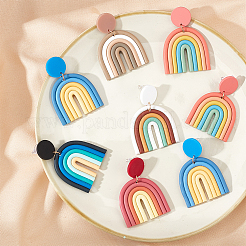 6 Pairs 6 Colors Polymer Clay Arch Dangle Stud Earrings for Women&nbsp;EJEW-AN0004-33