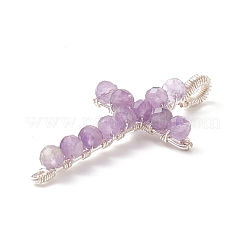 Natural Amethyst Faceted Round Beads Pendants&nbsp;PALLOY-TA00002-02