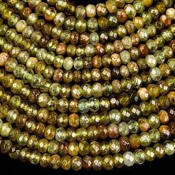 Faceted Rondelle Natural Green Garnet Beads Strands&nbsp;G-F289-40B