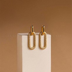 Oval Brass Micro Pave Clear Cubic Zirconia Hoop Earrings&nbsp;FS-WG087BD-01