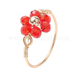 7Pcs 7 Styles Flower Glass Beads Finger Rings&nbsp;RJEW-JR00710-02