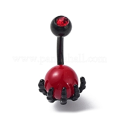 Red PVC Round Beaded Claw Dangle Belly Ring with Rhinestone&nbsp;AJEW-D053-02EB