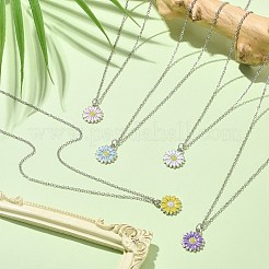 Alloy Enamel Sunflower Pendant Necklace with 304 Stainless Steel Chains&nbsp;NJEW-JN04412-02