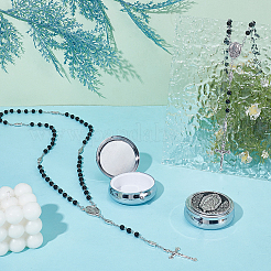 2Pcs Black Round Glass Pearl & Iron Rosary Bead Necklaces&nbsp;NJEW-GO0001-15