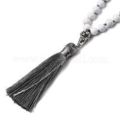 Natural Howlite Mala Prayer Round Beaded Wrap Necklaces with Long Tassel and Metal Tree of Life&nbsp;FS-WG93CBE-08