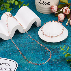 1 Set Brass Heart Link Chain Bracelets & Necklace&nbsp;SJEW-TA0001-04