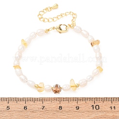 Natural Lemon Quartz(Heated) Chip and Rice Natural Pearl Beaded Bracelets&nbsp;GG-CBA3297-13G-B