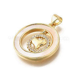 Brass Micro Pave Cubic Zirconia Shell Pendants&nbsp;KK-D328-20G