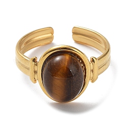 Natural Tiger Eye Oval Open Cuff Rings&nbsp;RJEW-Z024-01G