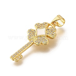 Brass Micro Pave Cubic Zirconia Shell Pendants&nbsp;KK-D328-15G