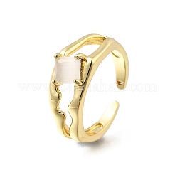Square Brass Cat Eye Cuff Rings&nbsp;RJEW-G344-01G-01