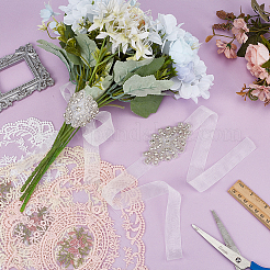 2Pcs Glass & Alloy & Polyester & Resin Flower Bouquet Ribbon&nbsp;DIY-FG0010-24