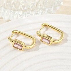 Brass Pave Single Cubic Zirconia Hoop Earrings&nbsp;KK-CBA98BA-18G