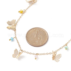 Brass Butterfly & Glass Beaded Charms Necklace with 304 Stainless Steel Chains for Women&nbsp;NJEW-TA00042