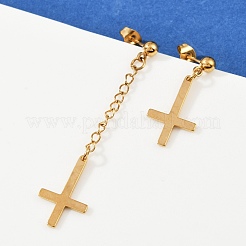 Christian Upside Down Cross 201 Stainless Steel Dangle Stud Earrings&nbsp;LS-EJEW-P314-01C-G
