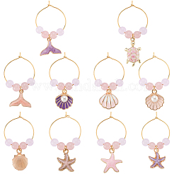 20Pcs 10 Styles Ocean Theme Alloy Enamel Wine Glass Charms&nbsp;AJEW-SC00056
