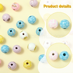 50Pcs 10 Styles Easter Theme Printed Wood Beads&nbsp;WOOD-FS0001-42