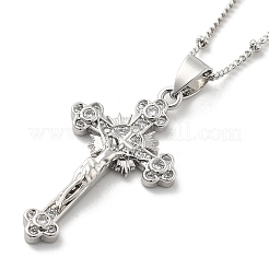 Crucifixion Cross Brass Micro Pave Cubic Zirconia Pendant Necklaces&nbsp;LS-NJEW-S385-02P