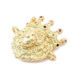 Brass Micro Pave Colorful Cubic Zirconia Lion Head Connector Charms&nbsp;KK-H529-12G