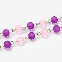 Frosted Transparent Round Glass Beads Chains for Necklaces Bracelets Making&nbsp;AJEW-JB00104